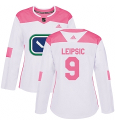 Women's Adidas Vancouver Canucks #9 Brendan Leipsic Authentic White Pink Fashion NHL Jersey