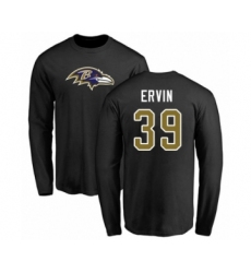 Football Baltimore Ravens #39 Tyler Ervin Black Name & Number Logo Long Sleeve T-Shirt