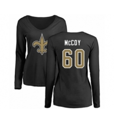 Football Women's New Orleans Saints #60 Erik McCoy Black Name & Number Logo Slim Fit Long Sleeve T-Shirt