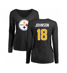 Women's Pittsburgh Steelers #18 Diontae Johnson Black Name & Number Logo Slim Fit Long Sleeve T-Shirt
