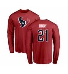 Football Houston Texans #21 Bradley Roby Red Name & Number Logo Long Sleeve T-Shirt