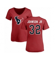 Football Women's Houston Texans #32 Lonnie Johnson Red Name & Number Logo T-Shirt