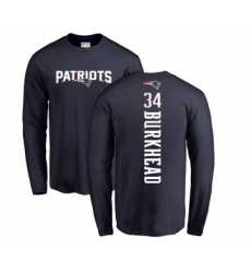 Football New England Patriots #34 Rex Burkhead Navy Blue Backer Long Sleeve T-Shirt