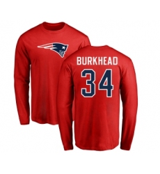Football New England Patriots #34 Rex Burkhead Red Name & Number Logo Long Sleeve T-Shirt