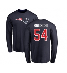 Football New England Patriots #54 Tedy Bruschi Navy Blue Name & Number Logo Long Sleeve T-Shirt