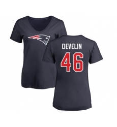 Football Women's New England Patriots #46 James Develin Navy Blue Name & Number Logo Slim Fit T-Shirt