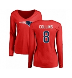 Football Women's New England Patriots #8 Jamie Collins Red Name & Number Logo Slim Fit Long Sleeve T-Shirt