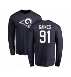 Football Los Angeles Rams #91 Greg Gaines Navy Blue Name & Number Logo Long Sleeve T-Shirt