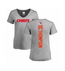 Football Women's Kansas City Chiefs #25 Darwin Thompson Ash Backer V-Neck T-Shirt