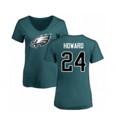 Women's Philadelphia Eagles #24 Jordan Howard Green Name & Number Logo Slim Fit T-Shirt