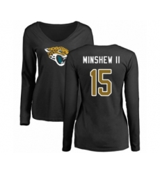 Football Women's Jacksonville Jaguars #15 Gardner Minshew II Black Name & Number Logo Slim Fit Long Sleeve T-Shirt