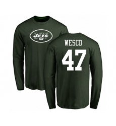Football New York Jets #47 Trevon Wesco Green Name & Number Logo Long Sleeve T-Shirt