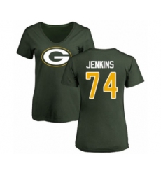 Football Women's Green Bay Packers #74 Elgton Jenkins Green Name & Number Logo T-Shirt