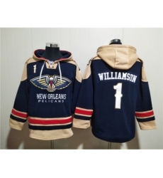 Men's New Orleans Pelicans #1 Zion Williamson Navy Ageless Must-Have Lace-Up Pullover Hoodie