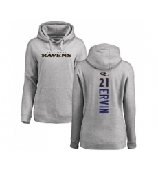 Football Women's Baltimore Ravens #21 Tyler Ervin Ash Backer Pullover Hoodie