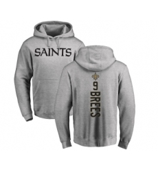 Football New Orleans Saints #9 Drew Brees Ash Backer Pullover Hoodie