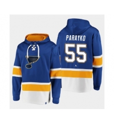 Men's St. Louis Blues #55 Colton Parayko Blue Ageless Must-Have Lace-Up Pullover Hoodie