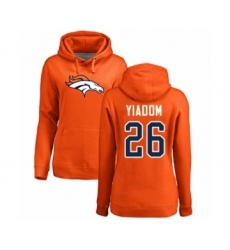 Football Women's Denver Broncos #26 Isaac Yiadom Orange Name & Number Logo Pullover Hoodie