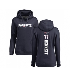 Football Women's New England Patriots #77 Michael Bennett Navy Blue Backer Pullover Hoodie