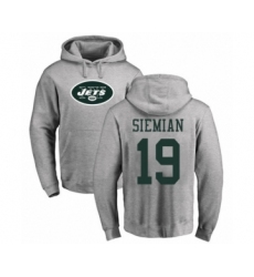 Football New York Jets #19 Trevor Siemian Ash Name & Number Logo Pullover Hoodie
