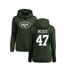 Football Women's New York Jets #47 Trevon Wesco Green Name & Number Logo Pullover Hoodie