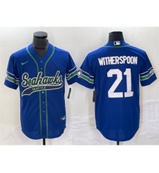 Men's Seattle Seahawks #21 Devon Witherspoon Royal Throwback Cool Base Stitched Baseball Jersey