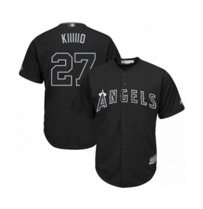 Men's Los Angeles Angels of Anaheim #27 Mike Trout  Kiiiiid Authentic Black 2019 Players Weekend Baseball Jersey