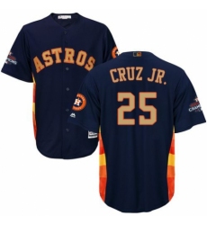 Youth Majestic Houston Astros #25 Jose Cruz Jr. Authentic Navy Blue Alternate 2018 Gold Program Cool Base MLB Jersey