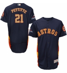 Men's Majestic Houston Astros #21 Andy Pettitte Navy Blue Alternate 2018 Gold Program Flex Base Authentic Collection MLB Jersey