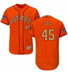 Men's Majestic Houston Astros #45 Carlos Lee Orange Alternate 2018 Gold Program Flex Base Authentic Collection MLB Jersey