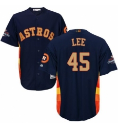 Youth Majestic Houston Astros #45 Carlos Lee Authentic Navy Blue Alternate 2018 Gold Program Cool Base MLB Jersey