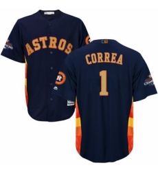Youth Majestic Houston Astros #1 Carlos Correa Authentic Navy Blue Alternate 2018 Gold Program Cool Base MLB Jersey