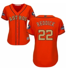 Women's Majestic Houston Astros #22 Josh Reddick Authentic Orange Alternate 2018 Gold Program Cool Base MLB Jersey