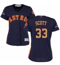 Women's Majestic Houston Astros #33 Mike Scott Authentic Navy Blue Alternate 2018 Gold Program Cool Base MLB Jersey