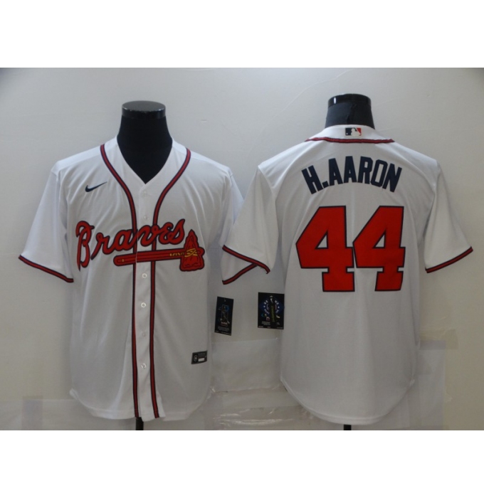 Men's Nike Atlanta Braves #44 Hank Aaron White Jersey
