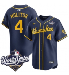 Men's Milwaukee Brewers #4 Paul Molitor Navy 2026 World Series Alternate Limited Stitched Baseball Jersey