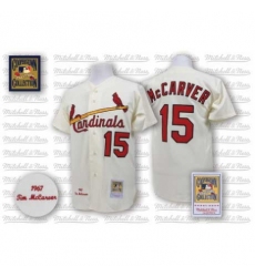 Men's Mitchell and Ness St. Louis Cardinals #15 Tim McCarver Replica Cream Throwback MLB Jersey