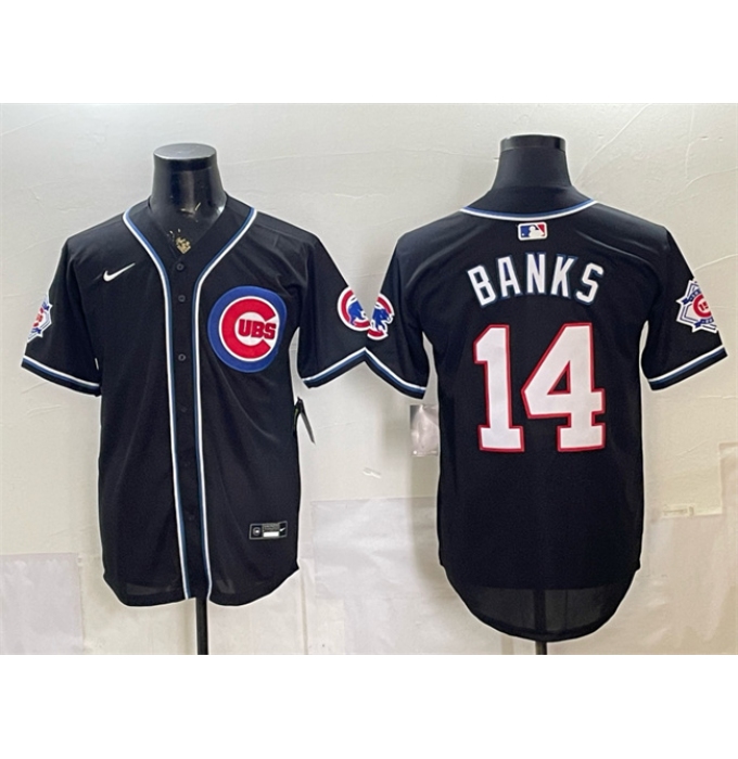 Men's Chicago Cubs #14 Ernie Banks 150th Anniversary Black Out Style Vapor Premier Limited Stitched Baseball Jersey