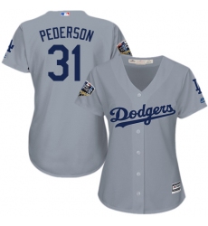 Women's Majestic Los Angeles Dodgers #31 Joc Pederson Authentic Grey Road Cool Base 2018 World Series MLB Jers