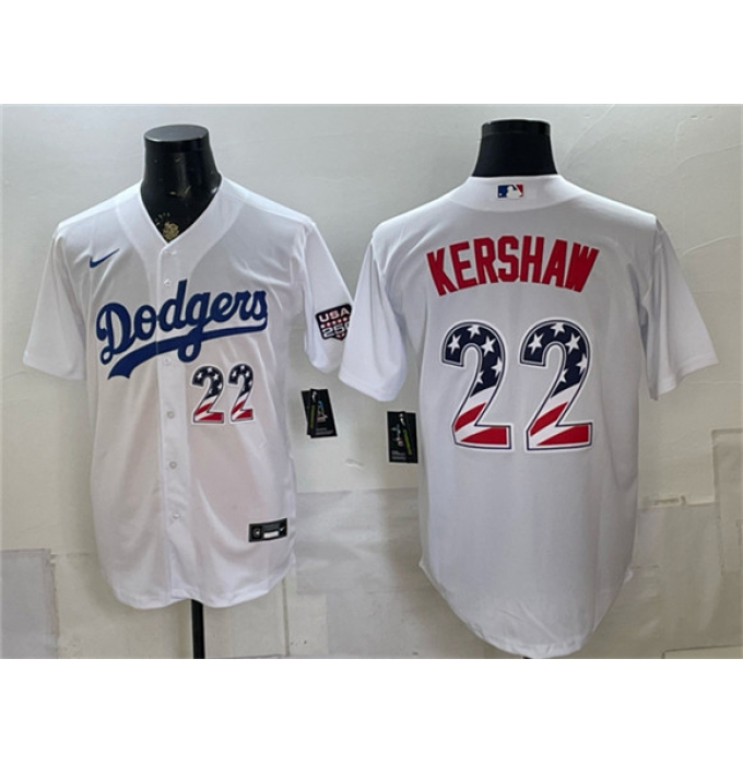 Men's Los Angeles Dodgers #22 Clayton Kershaw White USA 250 Fourth of July Home Stitched Baseball Jersey