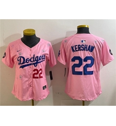 Women's Los Angeles Dodgers #22 Clayton Kershaw Pink 2025 Tokyo Series Limited Stitched Baseball Jersey(Run Small)