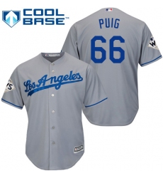 Men's Majestic Los Angeles Dodgers #66 Yasiel Puig Replica Grey Road 2017 World Series Bound Cool Base MLB Jersey