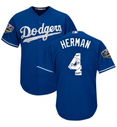 Men's Majestic Los Angeles Dodgers #4 Babe Herman Authentic Royal Blue Team Logo Fashion Cool Base 2018 World Series MLB Jersey