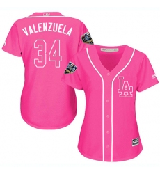 Women's Majestic Los Angeles Dodgers #34 Fernando Valenzuela Authentic Pink Fashion Cool Base 2018 World Series MLB Jersey
