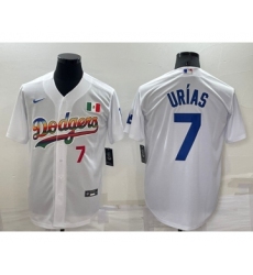 Men's Los Angeles Dodgers #7 Julio Urias Rainbow Number White Mexico Cool Base Nike Jersey