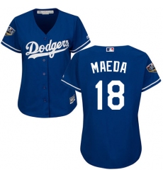 Women's Majestic Los Angeles Dodgers #18 Kenta Maeda Authentic Royal Blue Alternate Cool Base 2018 World Series MLB Jersey