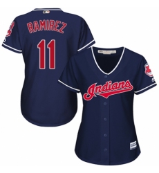 Women's Majestic Cleveland Indians #11 Jose Ramirez Replica Navy Blue Alternate 1 Cool Base MLB Jersey
