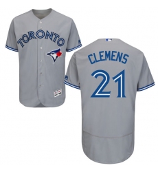 Men's Majestic Toronto Blue Jays #21 Roger Clemens Grey Road Flex Base Authentic Collection MLB Jersey