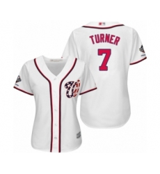 Women's Washington Nationals #7 Trea Turner Authentic White Home Cool Base 2019 World Series Champions Baseball Jersey