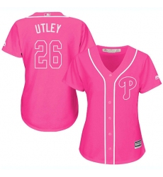 Women's Majestic Philadelphia Phillies #26 Chase Utley Authentic Pink Fashion Cool Base MLB Jersey